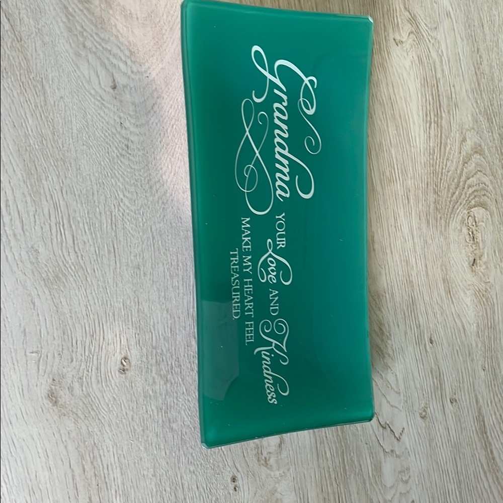 Green Glass Tray with Sentimental Message